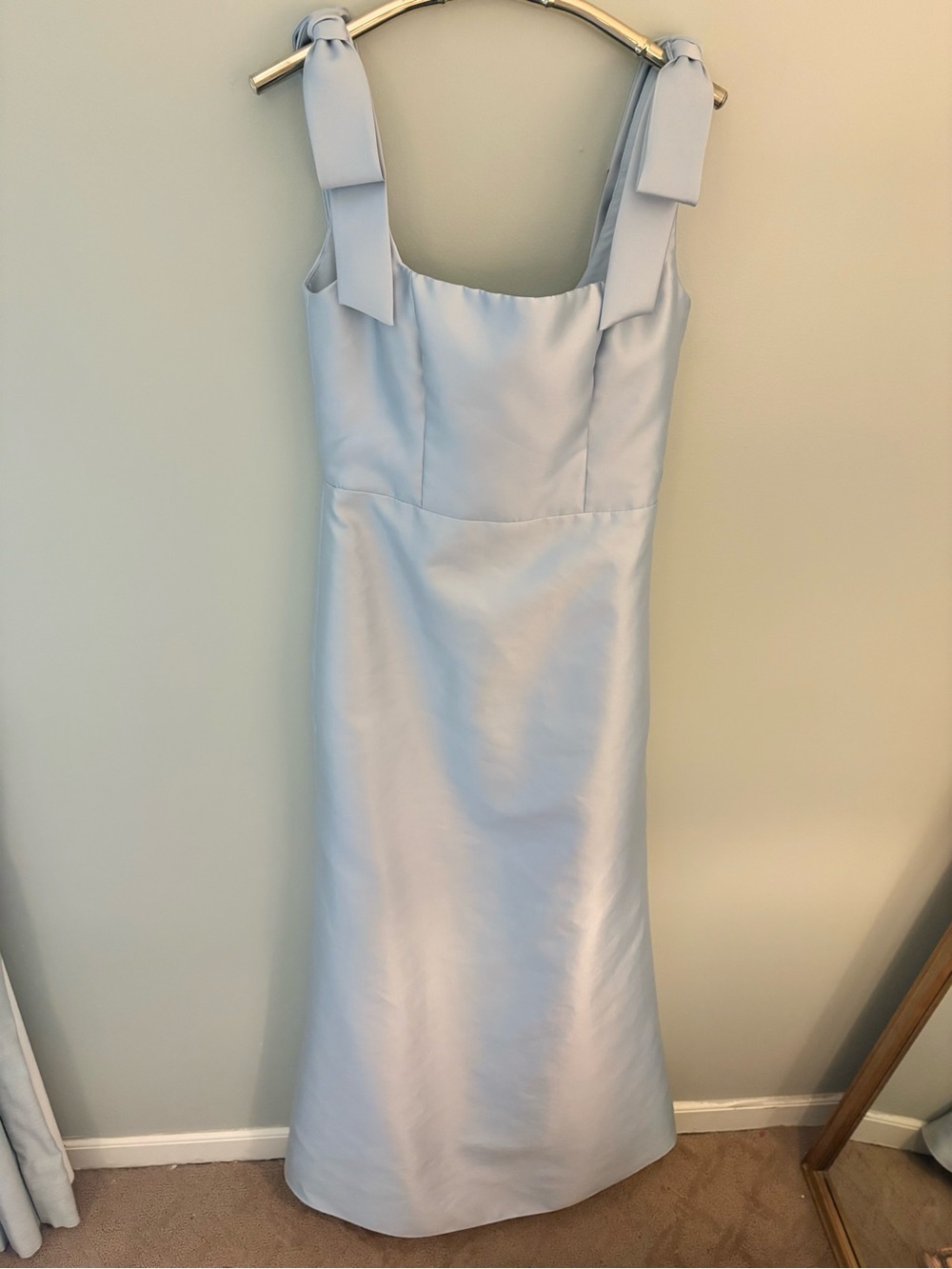 Alfred Sung D868 Mist Blue formal dress bridesmaids maxi bows - Picture 3 of 7